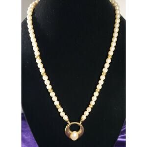 Vintage Napier Signed Faux Pearl and Gold Tone Beaded Pendant Necklace